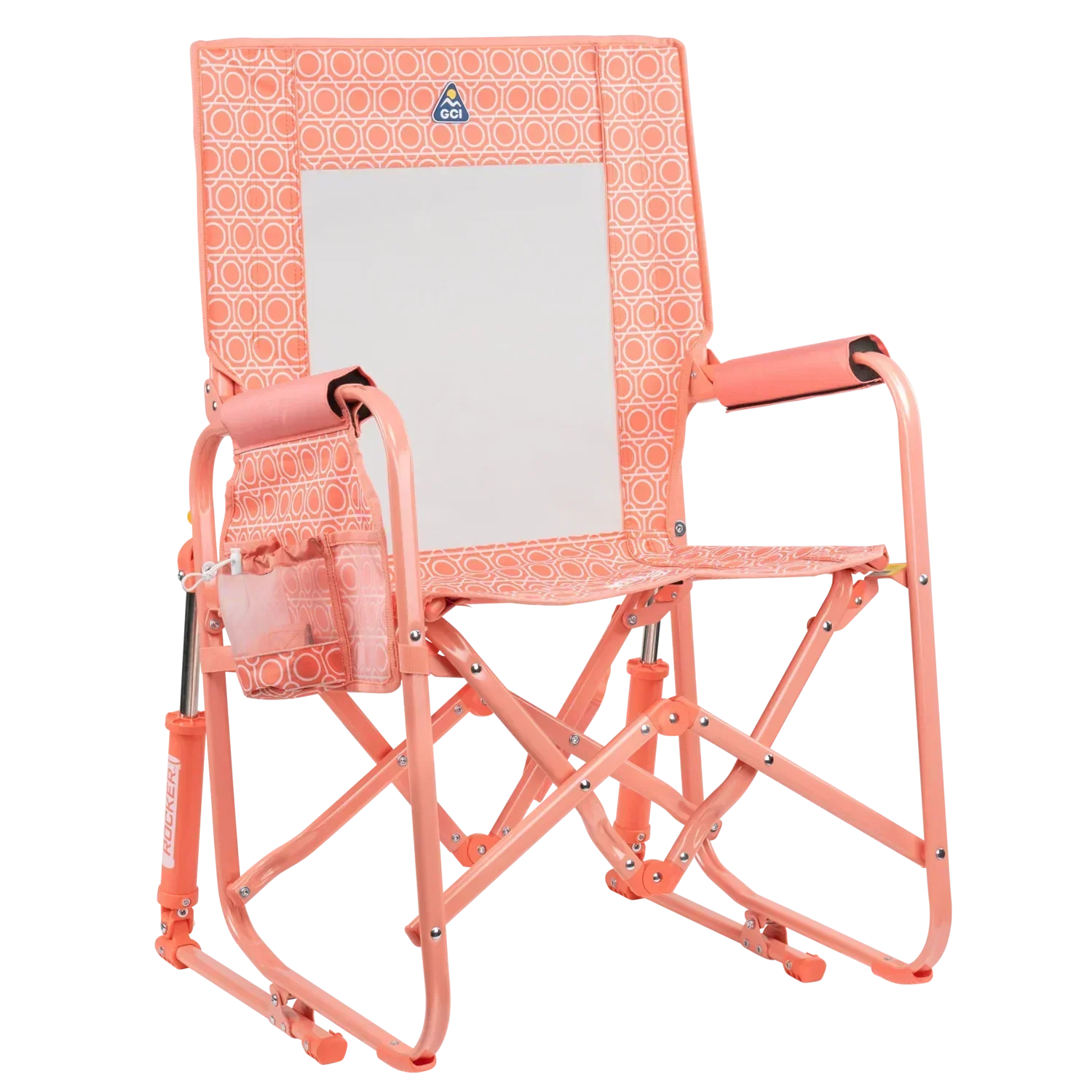 Patented Spring-Action Stowaway Rocker - Choice 794 - RoadTrip Rocker Smooth Motion Camp Chair - Coral Mosaic